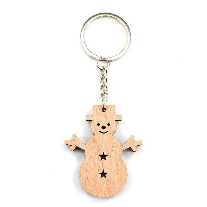 Llavero muñeco de nieve navideño de madera