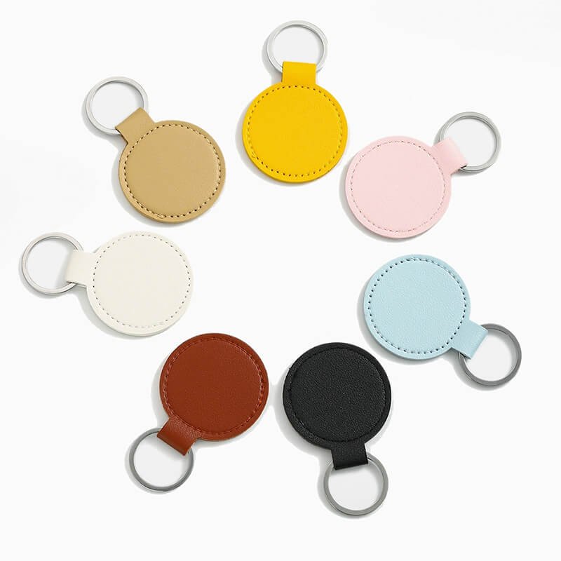 Mini redonda llavero personalizado cuero