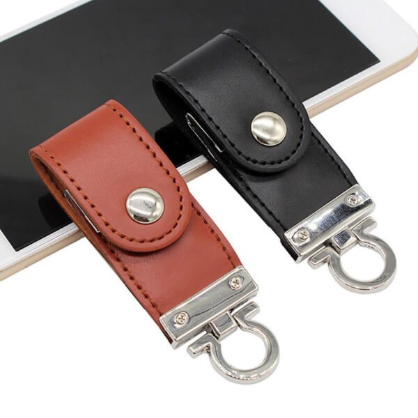 Flip Cover Metal Buckle Leather USB Flash Drive - Imagem 3