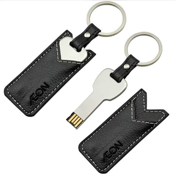 Metal Key USB Flash Drive with Leather Case - Image 3