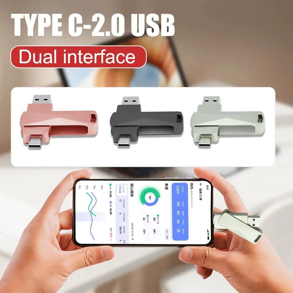 Rotating Metal USB Type C Cell Phone USB Flash Drive